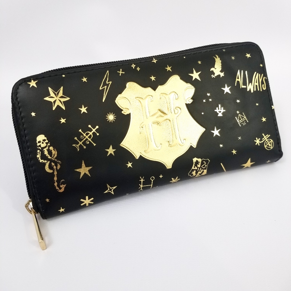 Harry Potter Black Gold Zip Faux Leather Wallet